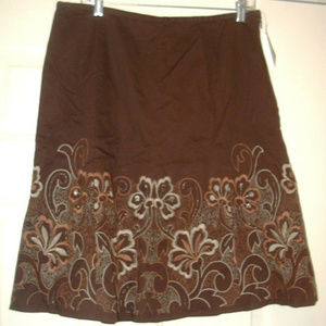 Axcess Brown Floral Design Lined Skirt Size 12 NWT